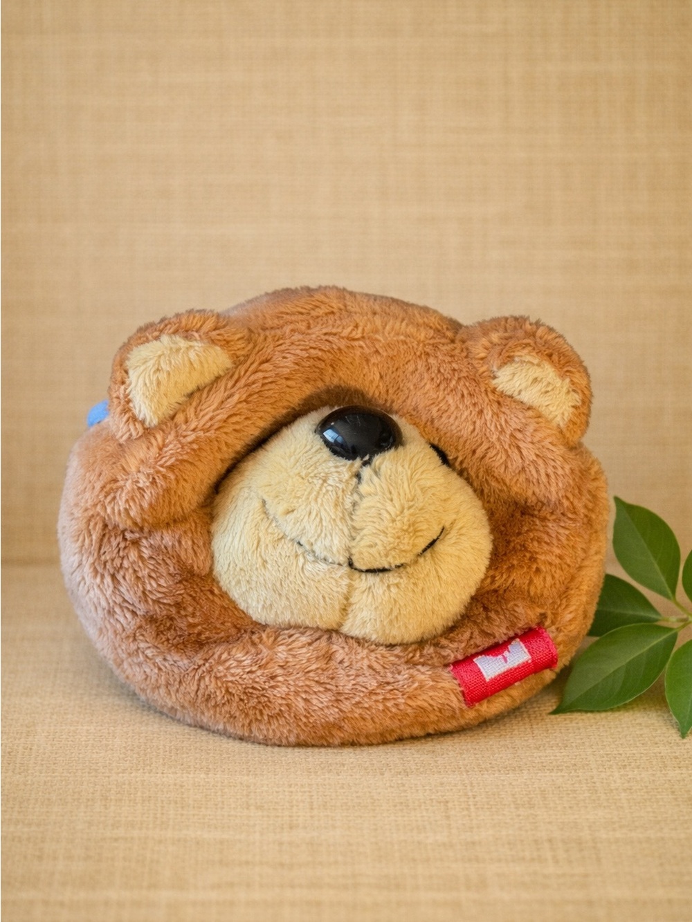 Canada Souvenir Bear Plush – Round Brown Stuffed Toy with Maple Leaf